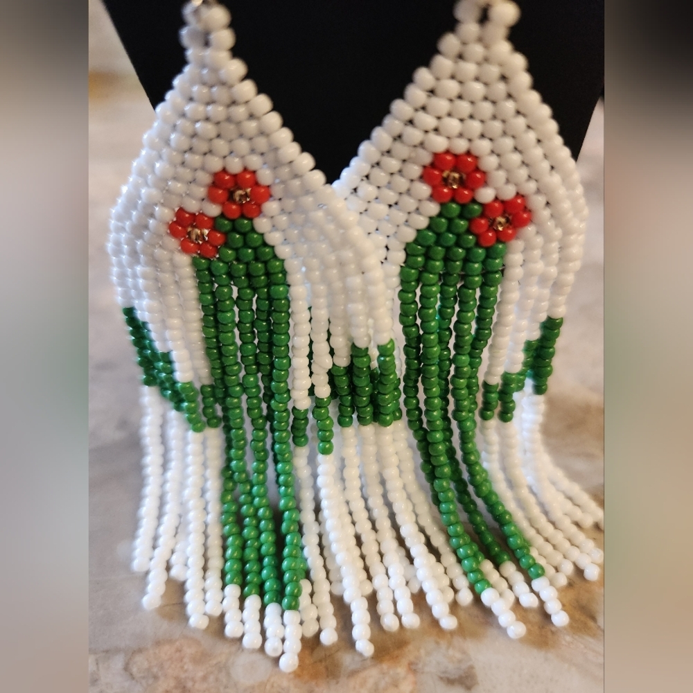 Fringe Beaded Earrings Southwestern Bohemian Cowgirl Handmade